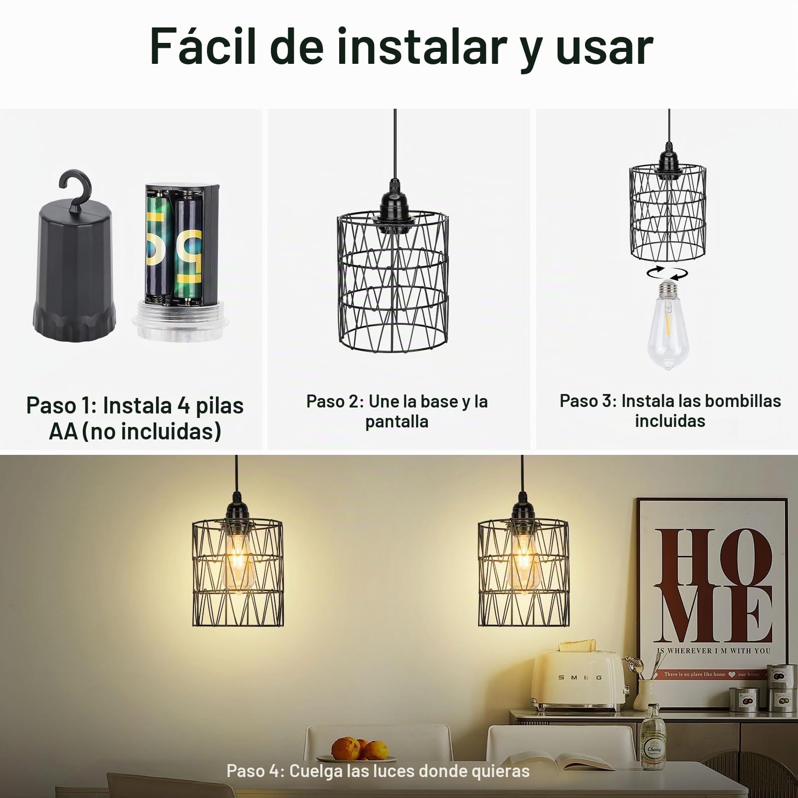 Lámpara Colgante a Pilas con Mando a Distancia, Regulable y Temporizador, Pantalla Metálica Exclusiva, Portalámparas E27, Inalámbrica sin Cables para Dormitorio (Pilas No Incluidas) Cilindro
