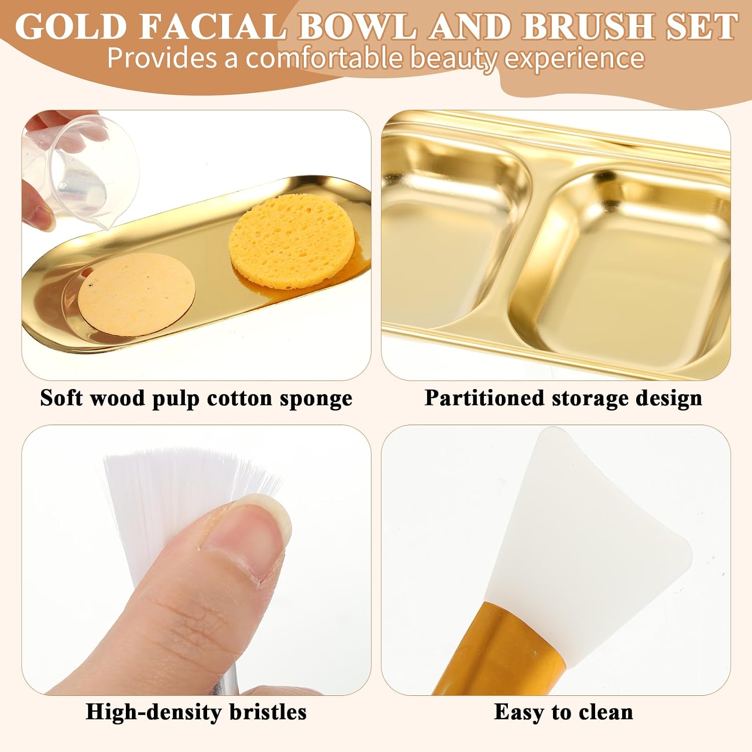 22-Piece Gold Facial Bowl and Brush Set, Professional Esthetician Kit with Stainless Steel Bowls, Layered Tray, Brushes, Sponge & Accessories for Spa Salon or Home DIY Skincare