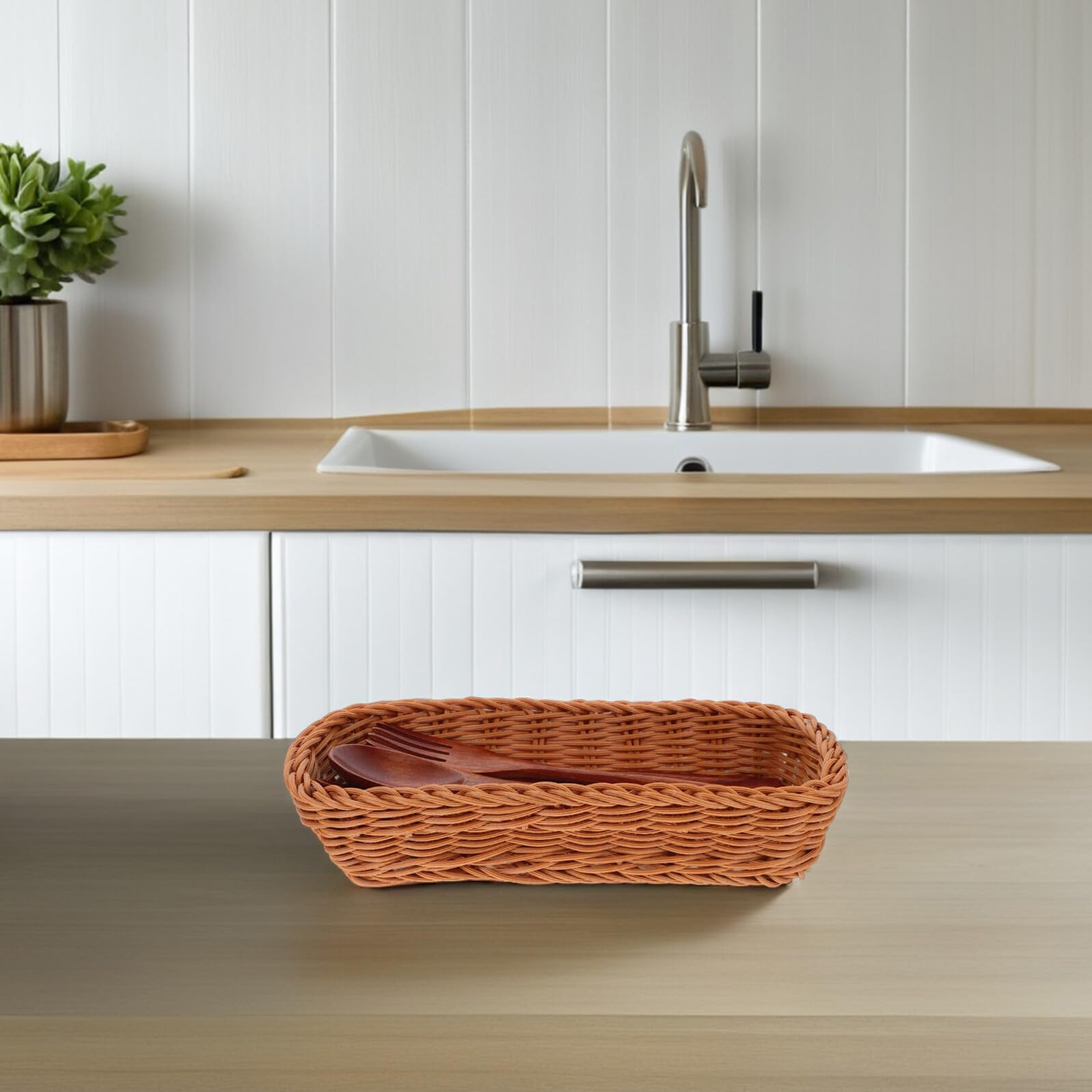 NUOBESTY Cesta de Almacenamiento de Cubiertos de Plástico Ratán Organizador Compacto para Palillos y Utensilios Resistente y Ligero para Cocina y Comedor