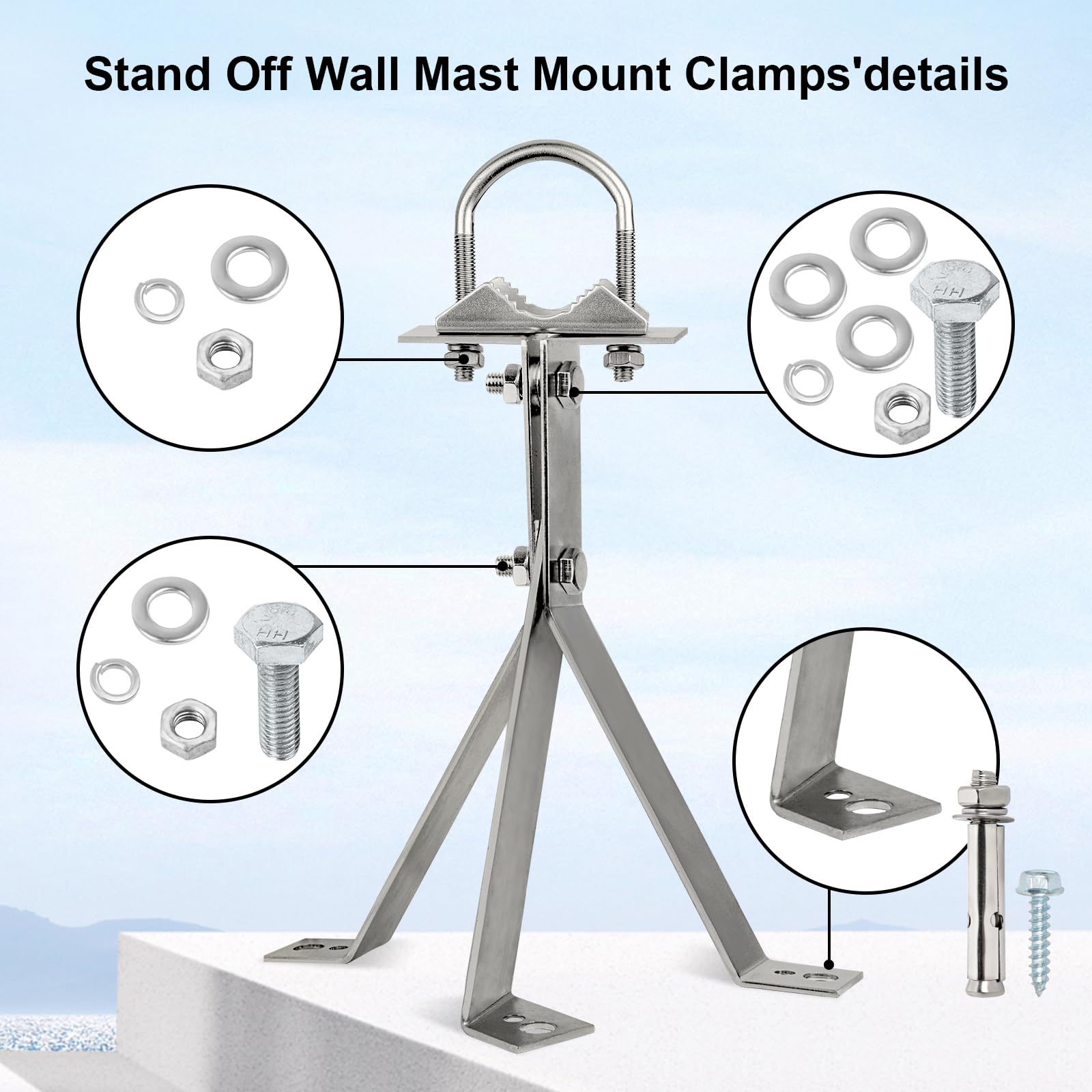 XRDS-RF Soporte de pared para antena – Soporte de montaje resistente al viento de 10 pulgadas para mástil de antena de TV (2 patas + 3 patas)