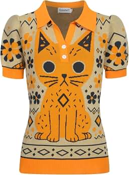 Amazon.com: OXKNIT Women's Knit Polo Shirts 1960s Vintage Cat