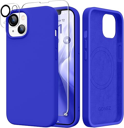 Miniatura 236 de GONEZ Funda de silicona para iPhone 14 Pro Max, compatible con MagSafe, con protector de pantalla + protector de lente de cámara, silicona líquida a