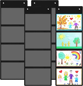 Watersay 4 Pcs Pocket Chart for Classroom, 37.4 x 13 Inch,4 Pocket,Black