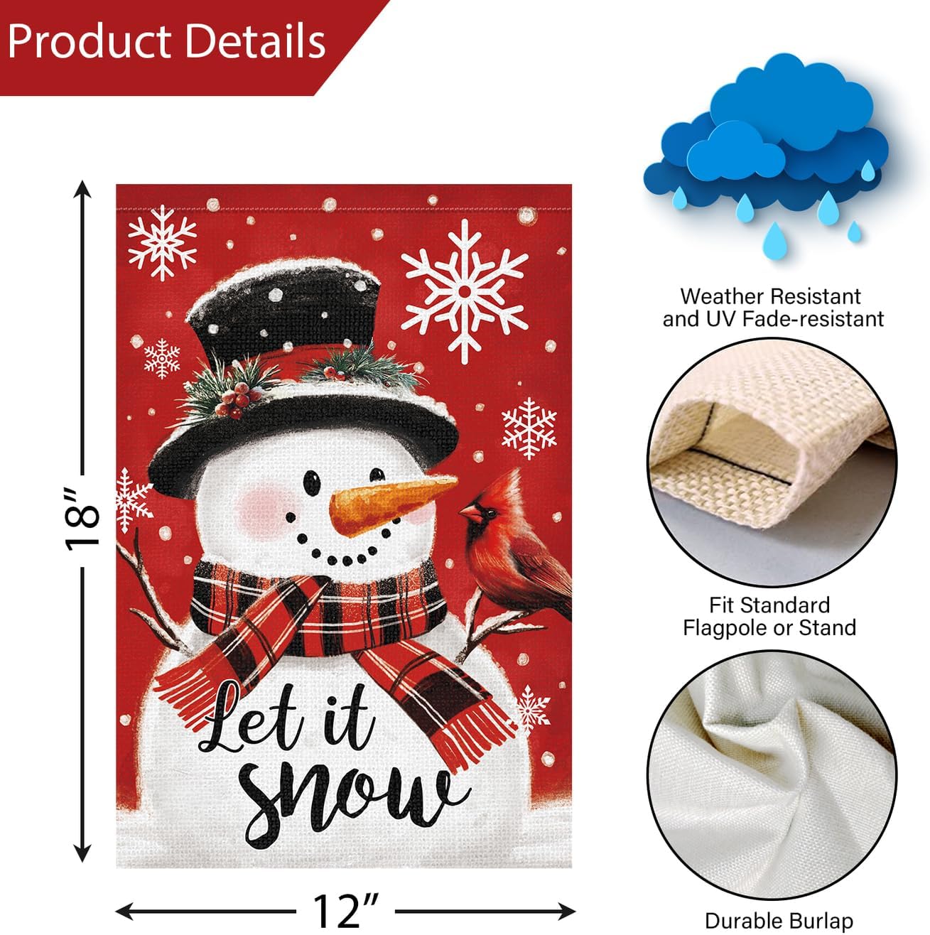 Louise Maelys Winter Welcome Garden Flag Snowman Let It Snow 12x18 Inch Double Sided Small Burlap Seasonal Holiday Yard Outdoor Outside House Decoration - Image 4