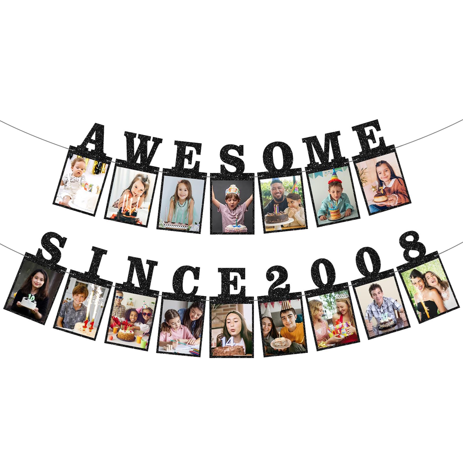 18th Birthday Decorations Banner for Boys Girls "Awesome Since 2008" Black And Gold Glitter Party Decorations, Retro-Style Birthday Banners for Adult Parties, Suitable for Both Boys And Girls — image 1