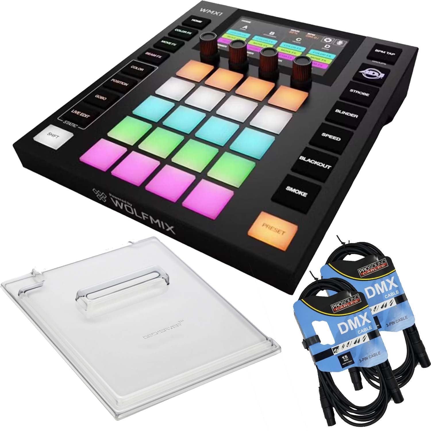 American DJ WMX1 MK2 Wolfmix DMX Lighting Controller – Decksaver – (2) 3pin DMX Cables Bundle