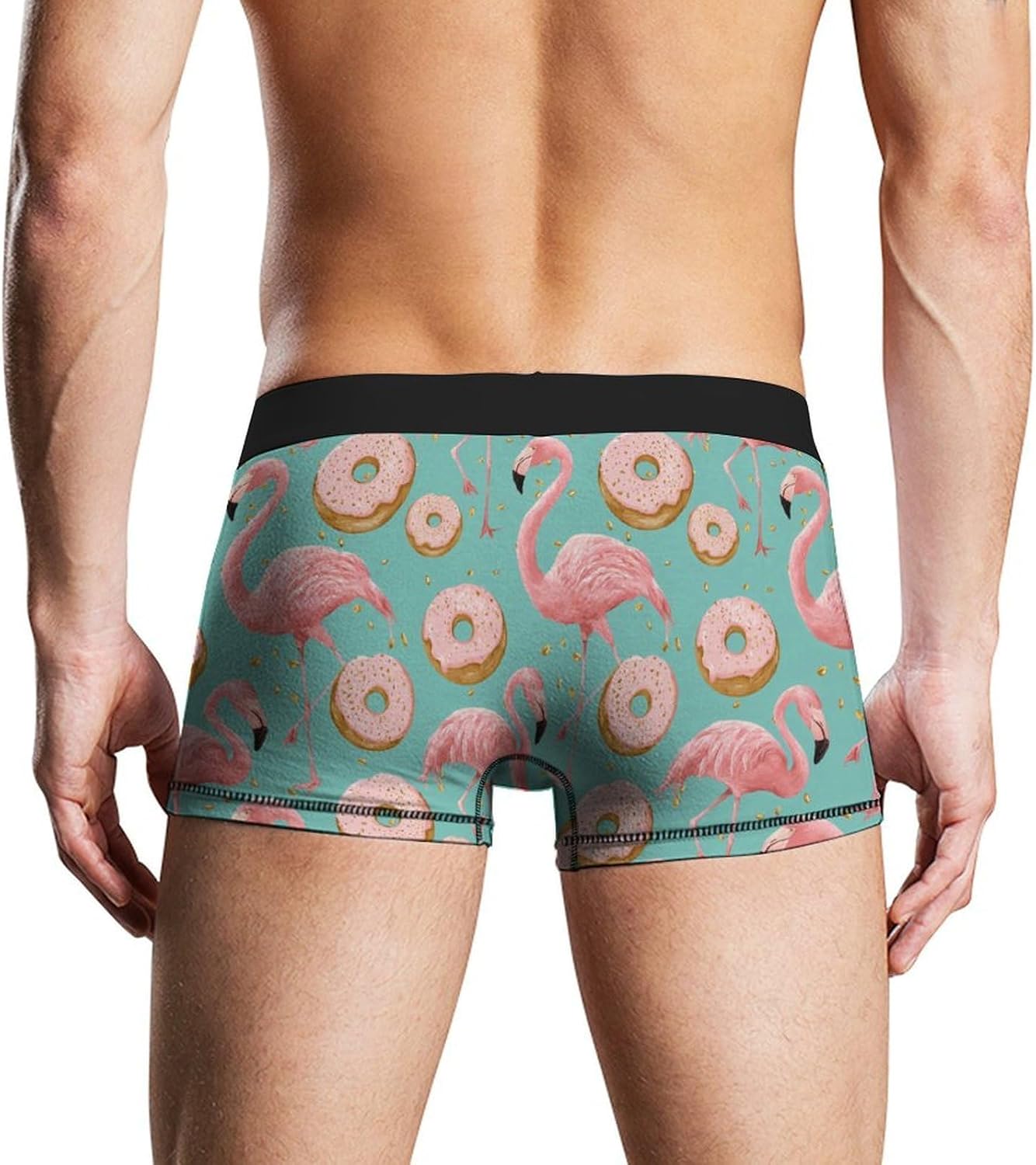 Flamingo And Donuts Novelty Men's Boxer Briefs Soft Breathable Underpants Trunks Stretch Underwear
