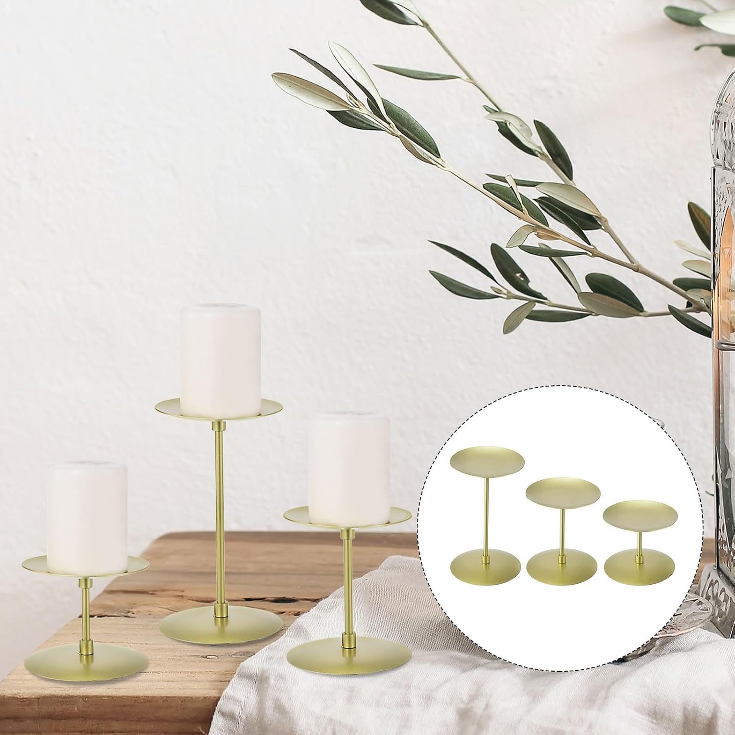 YOKIVE 4 Set Candelabra Candle Holders, Table Stable Base | Great for Farmhouse, Decor Party, Gold, Multiple Size