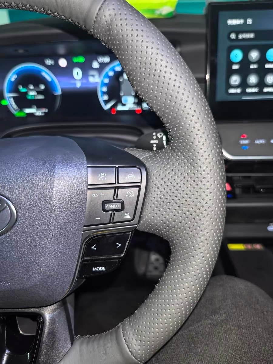 Custom Hand Stitched OEM Steering Wheel Cover Compatible with Toyota Crown 2023 2024 2025 / Camry 2025 Black Genuine Leather Car Interior DIY Accessories Part