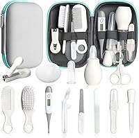Esonto 14-in-1 Baby Grooming & Healthcare Kit - Safe Newborn Essentials with Nail Clippers, Nasal Aspirator, Hair Brush (Grey White)
