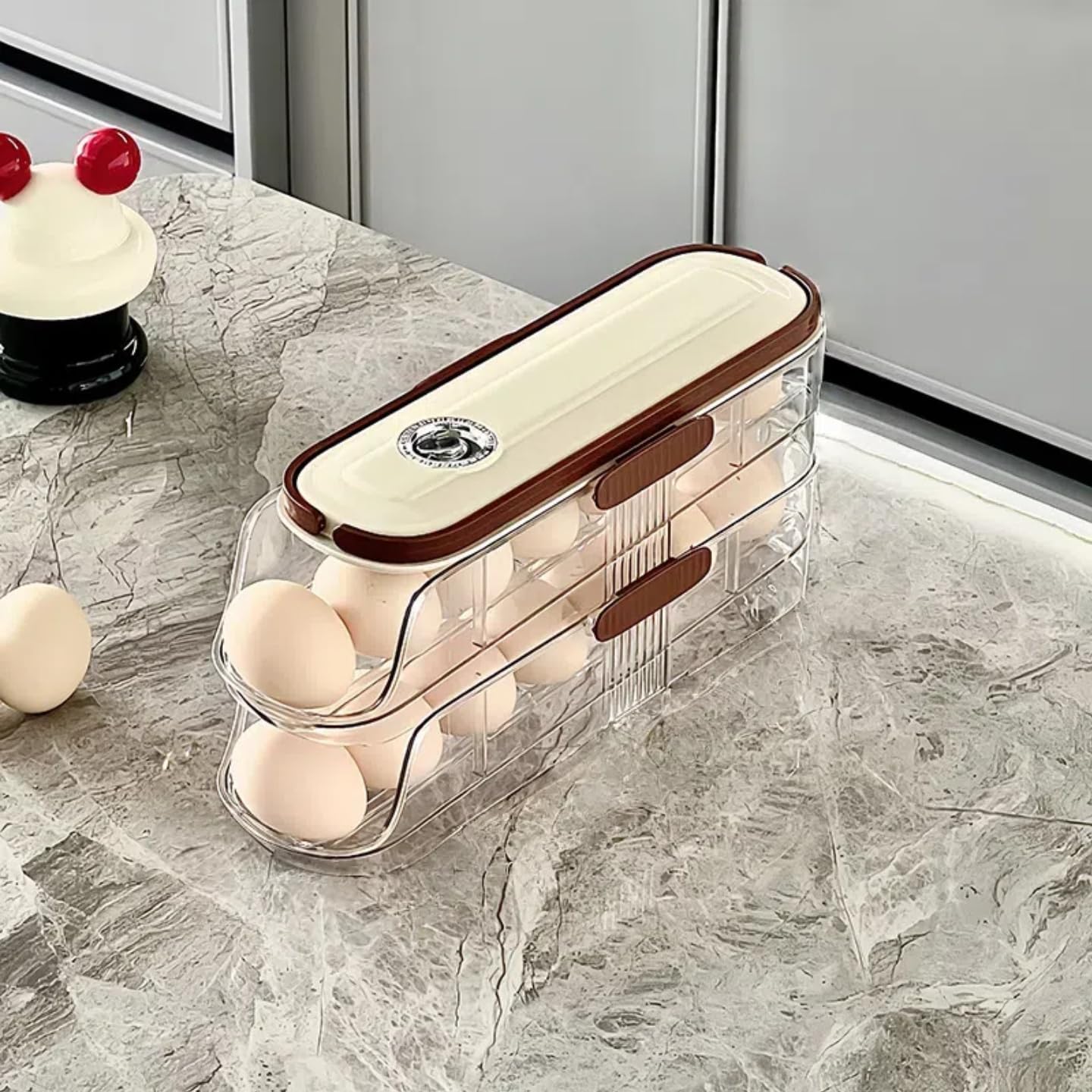 Huevera deslizante para refrigerador que optimiza el espacio en tu cocina diaria