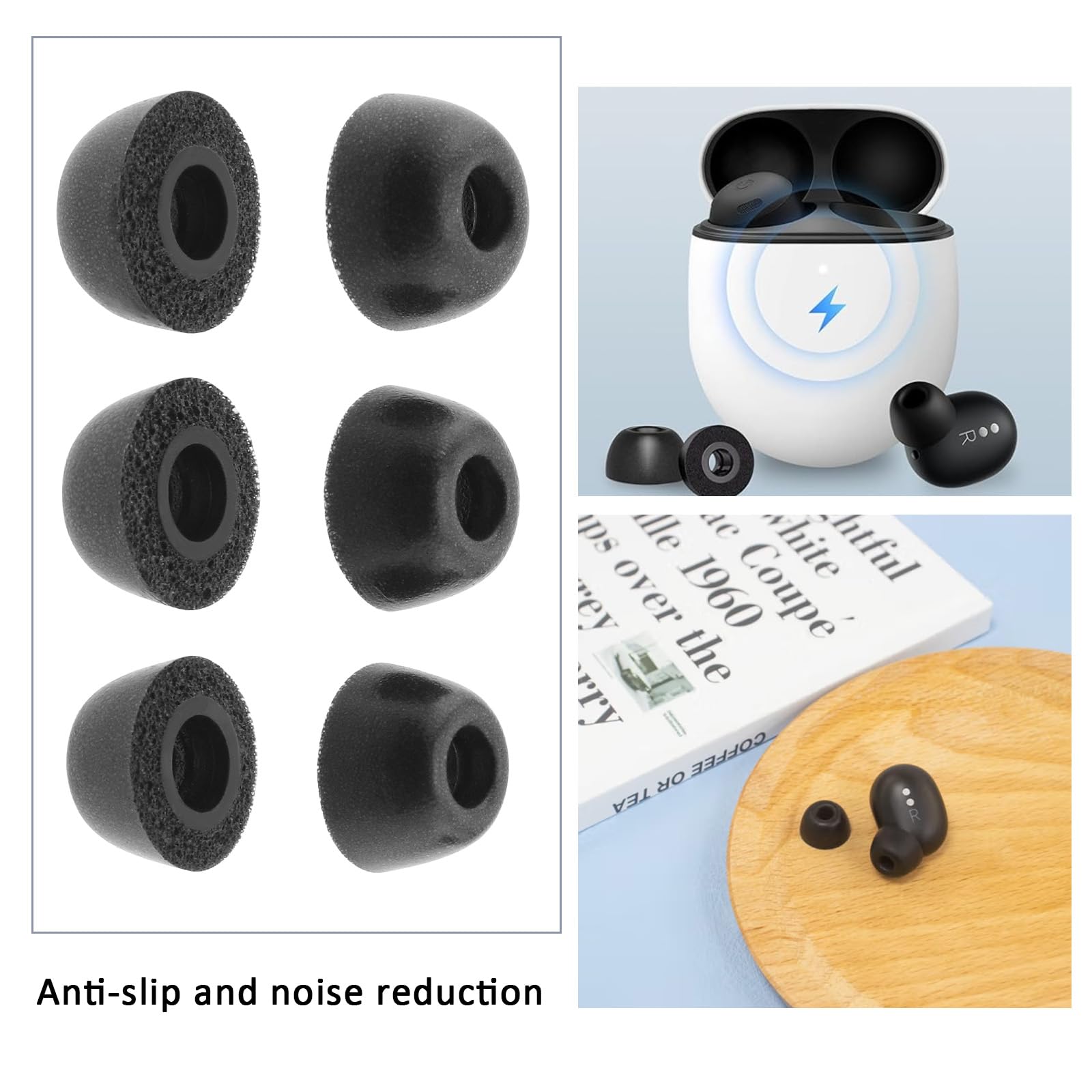 LT Easiyl 3 works Bluetooth Earphone Ear Tips Memory Foam Non-Slip Ear Tips Kit Includes Large Medium Small Sizes Compatible with Goo-gle Pixel Buds Pro Black - Image 3
