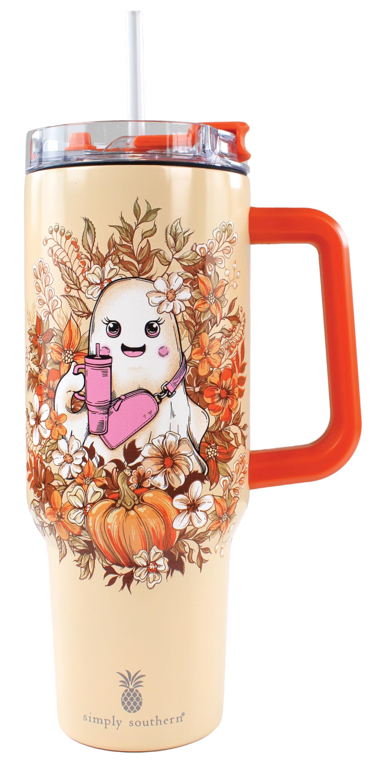 Simply Southern | 40 oz Tumbler with Straw and Lid | Insulated Cup Reusable Stainless Steel Water Bottle Travel Mug Cupholder Friendly | Gifts for Women (FALL-Ghost)