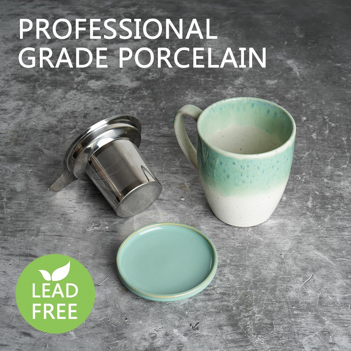 Bosmarlin Ceramic Tea Cup with Infuser and Lid, 16 Oz, 4 Color to Choose Dishwasher and Microwave Safe, Gradient Color Glaze, Steeping Tea Mug with Strainer (Green) - Image 3