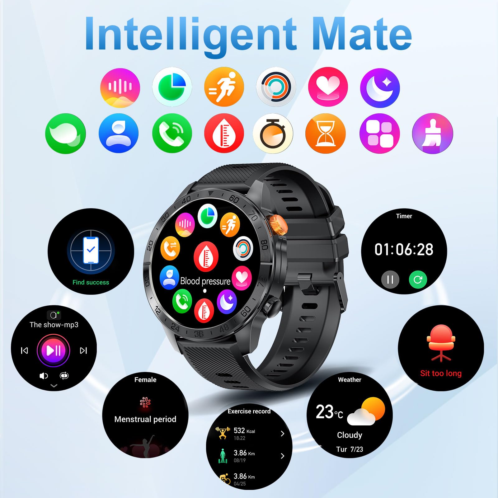 Loekneue New Smartwatch Herren mit Telefonfunktion,1,43" AMOLED Display 100+ Sportmode Armbanduhr mit IP68 Wasserdichter/Schrittzähler/SpO2 Schlafmonitor/Fitnessuhr für iOS Android (schwarzer Stahl)