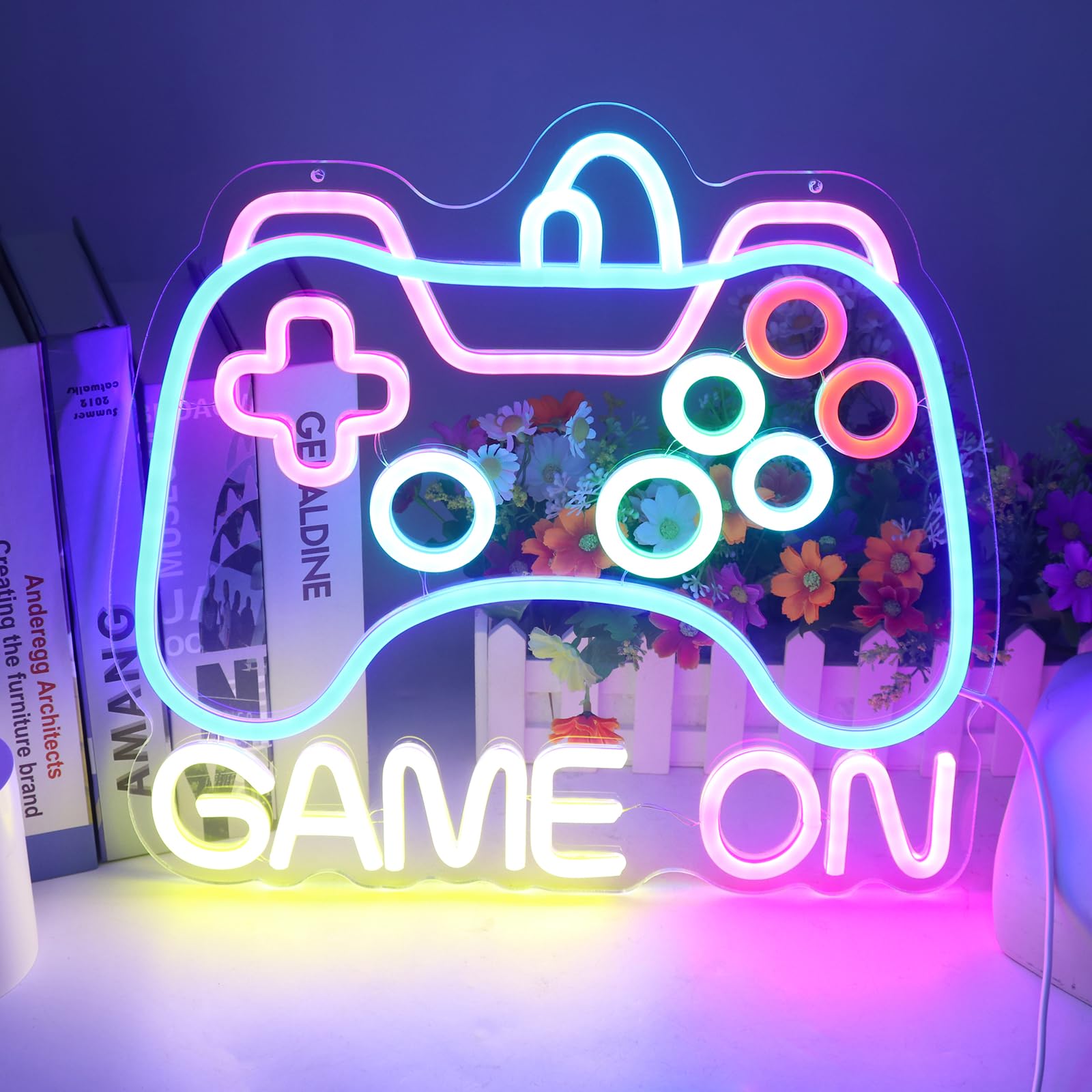 Spiel-Neonschild, dimmbar, Gamepad-Form, LED-Neonlicht-Schilder, Gaming-Neonschild mit Schalter, Gamer-Geschenke für Teenager, Jungen, Mädchen, für Schlafzimmer, Spielzimmer, Party