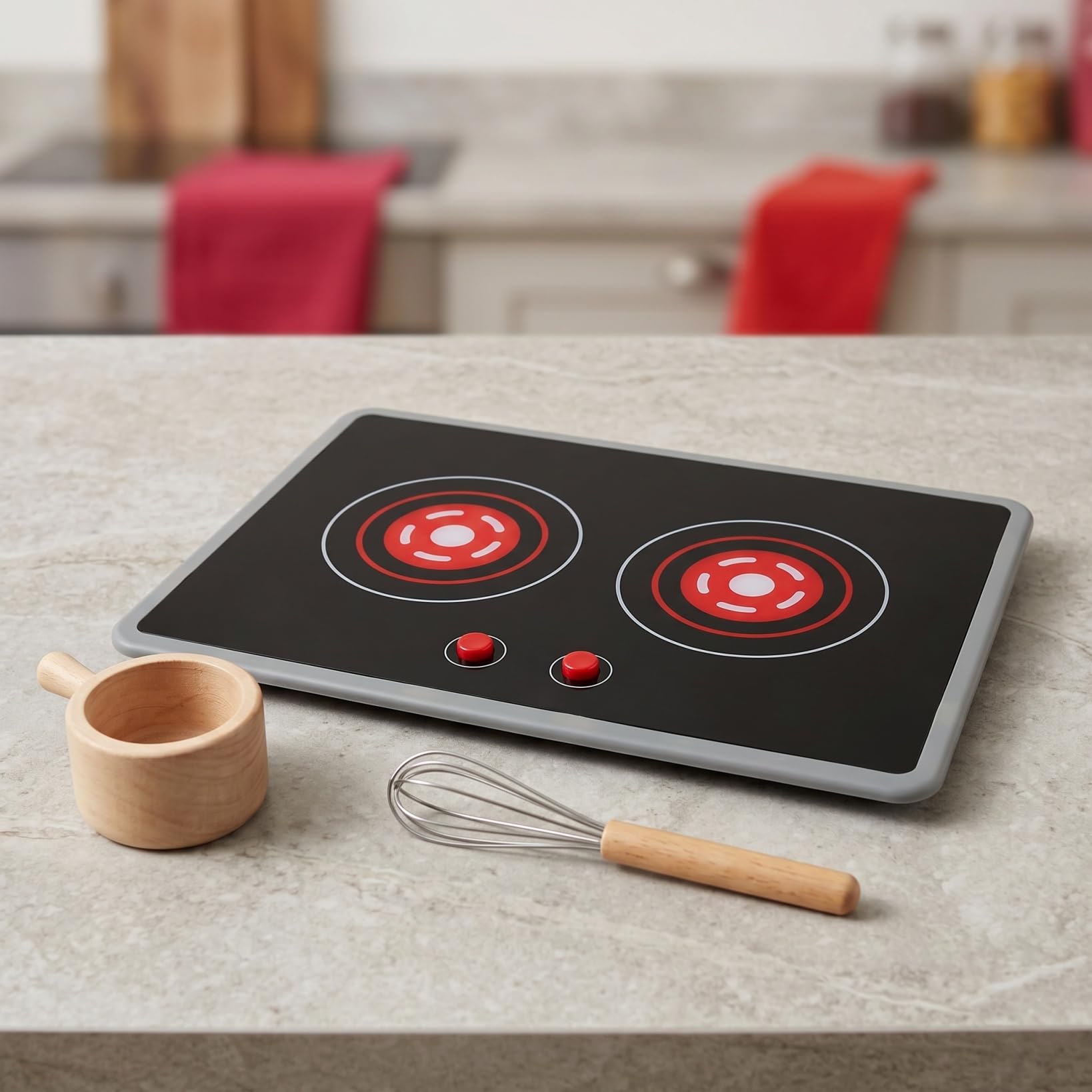 Didiseaon Cocina de Juguete con Placa de Inducción, Luces Interactivas y Diseño Realista, Accesorios para Juego de Roles Infantil, para Niños Pequeños y Preescolares, Interior