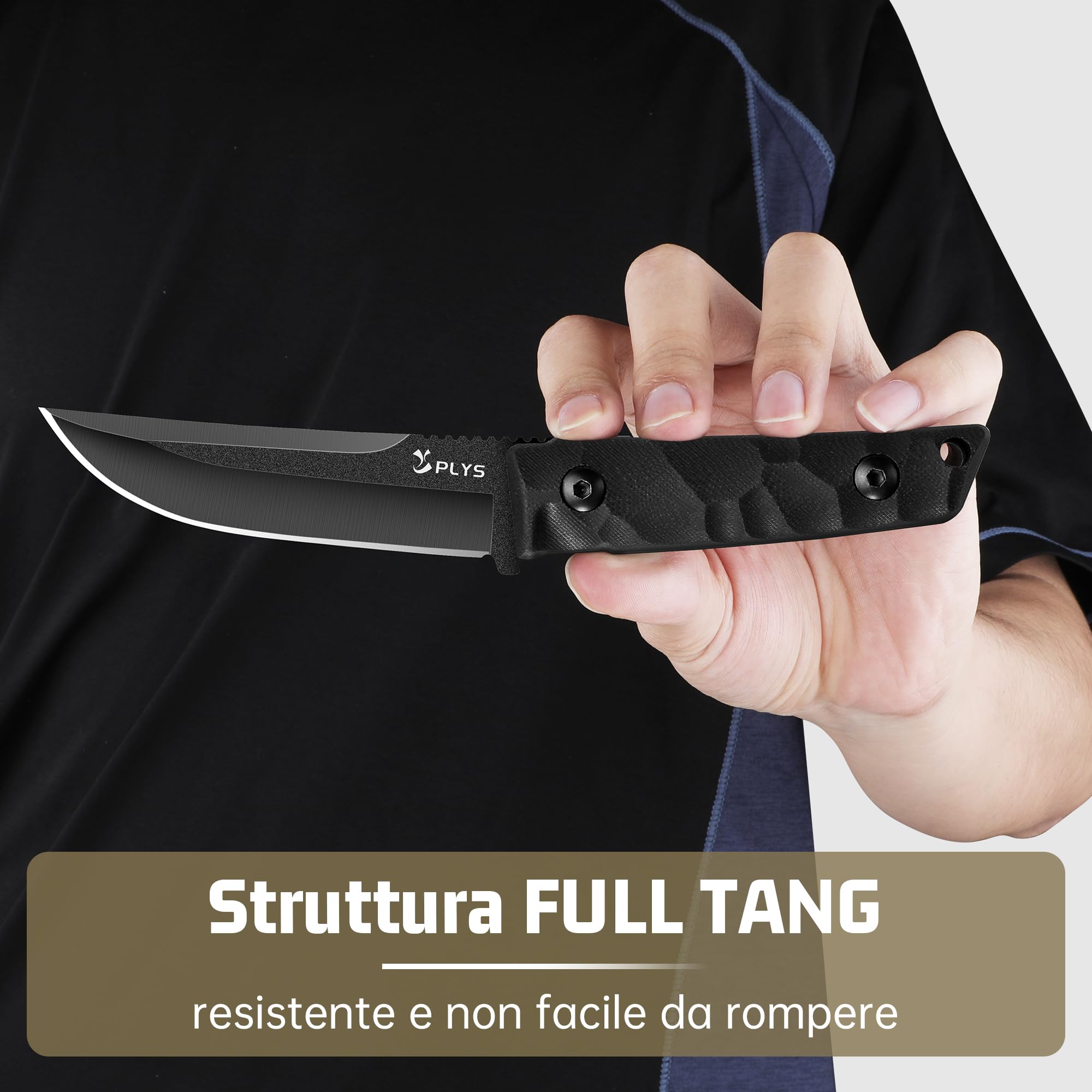 Plys Coltello da Caccia A Lama Fissa per Esterni, Lunghezza 10,3 cm, In Acciaio Inossidabile, Impugnatura in G10, Coltello da Sopravvivenza Nella Giungla, Campeggio, Escursionismo, Immersioni