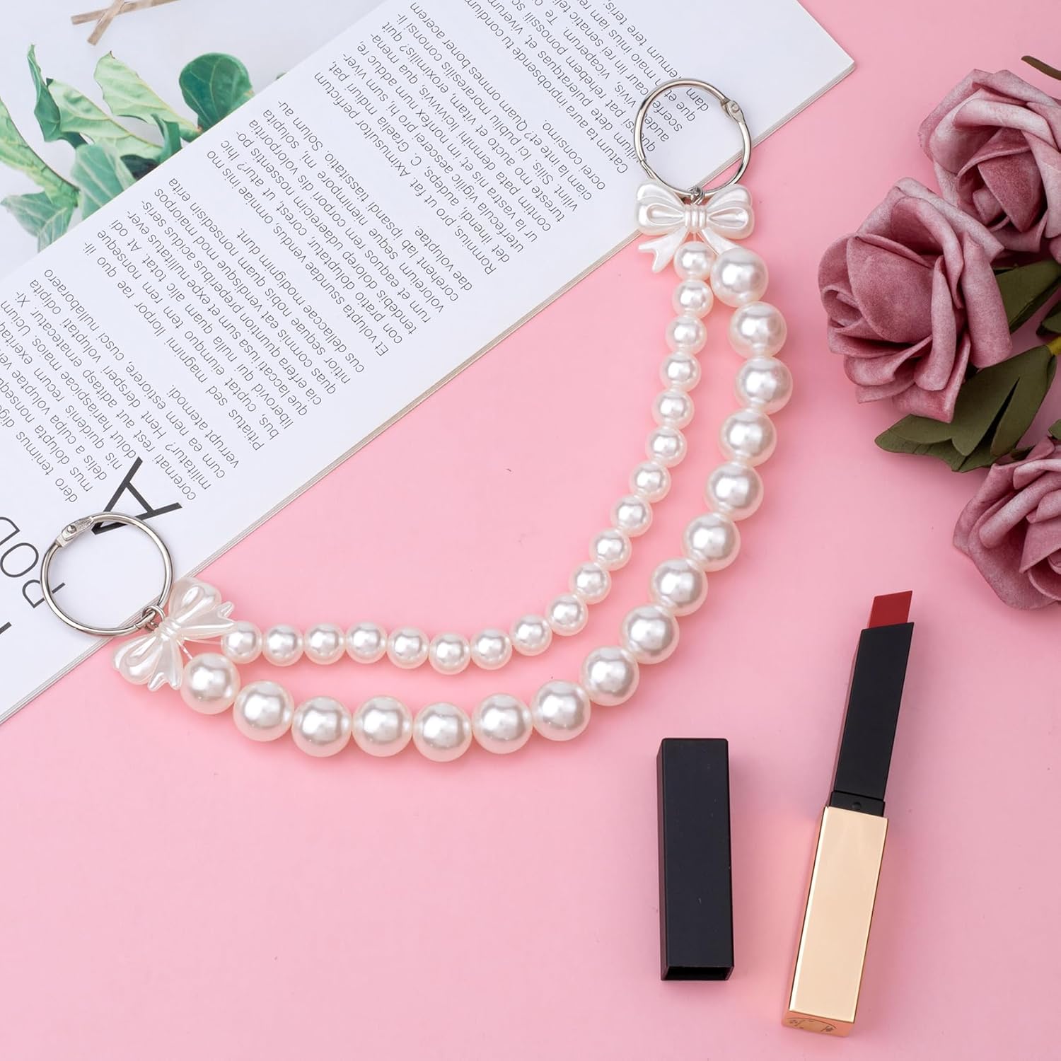 Bow Purse Double Pearl Chain Handbag Straps, Pearl White Shoulder Crossbody Bags Short Handle Replacement Charm Accessories for Women - 1PCS - Image 5