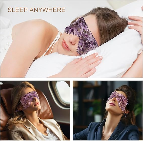 Jade Eye Mask, Amethyst Crystal Eye Mask with Ear Strap for Face 100% Natural Gemstone Jade Sleep Mask for Hot & Cold Anti Aging Therapy