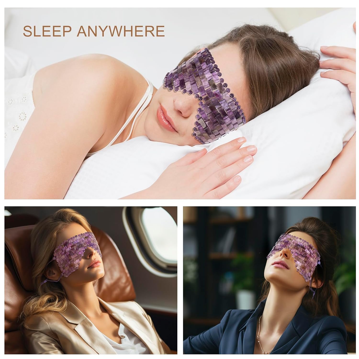 Jade Eye Mask, Amethyst Crystal Eye Mask with Ear Strap for Face 100% Natural Gemstone Jade Sleep Mask for Hot & Cold Anti Aging Therapy - Image 3