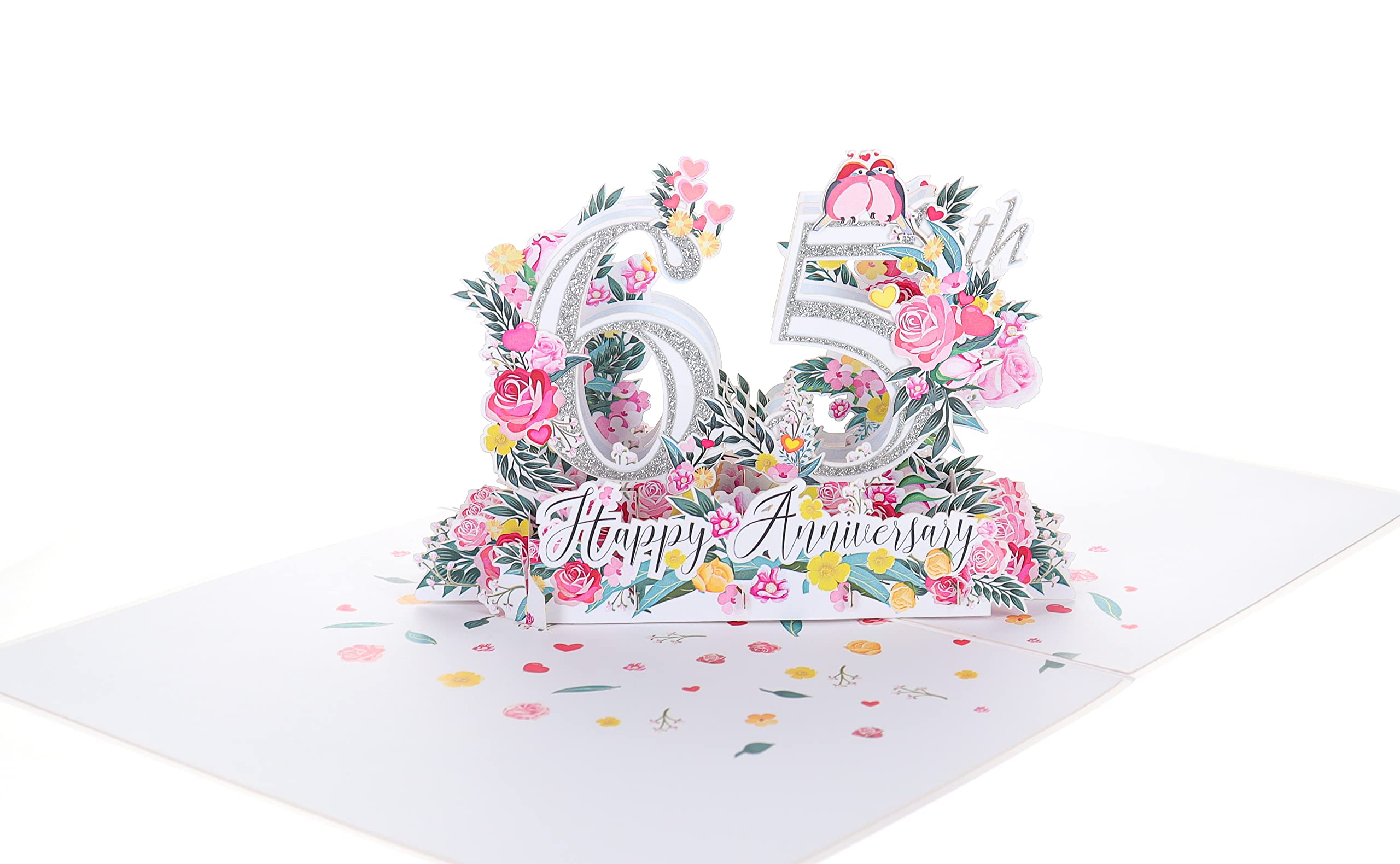 iGifts And Cards Tarjeta de felicitación 3D desplegable con texto en inglés "Happy 65th Milestone Anniversary", perfecta para parejas, bodas elegantes, matrimonio, romántico, estar juntos,