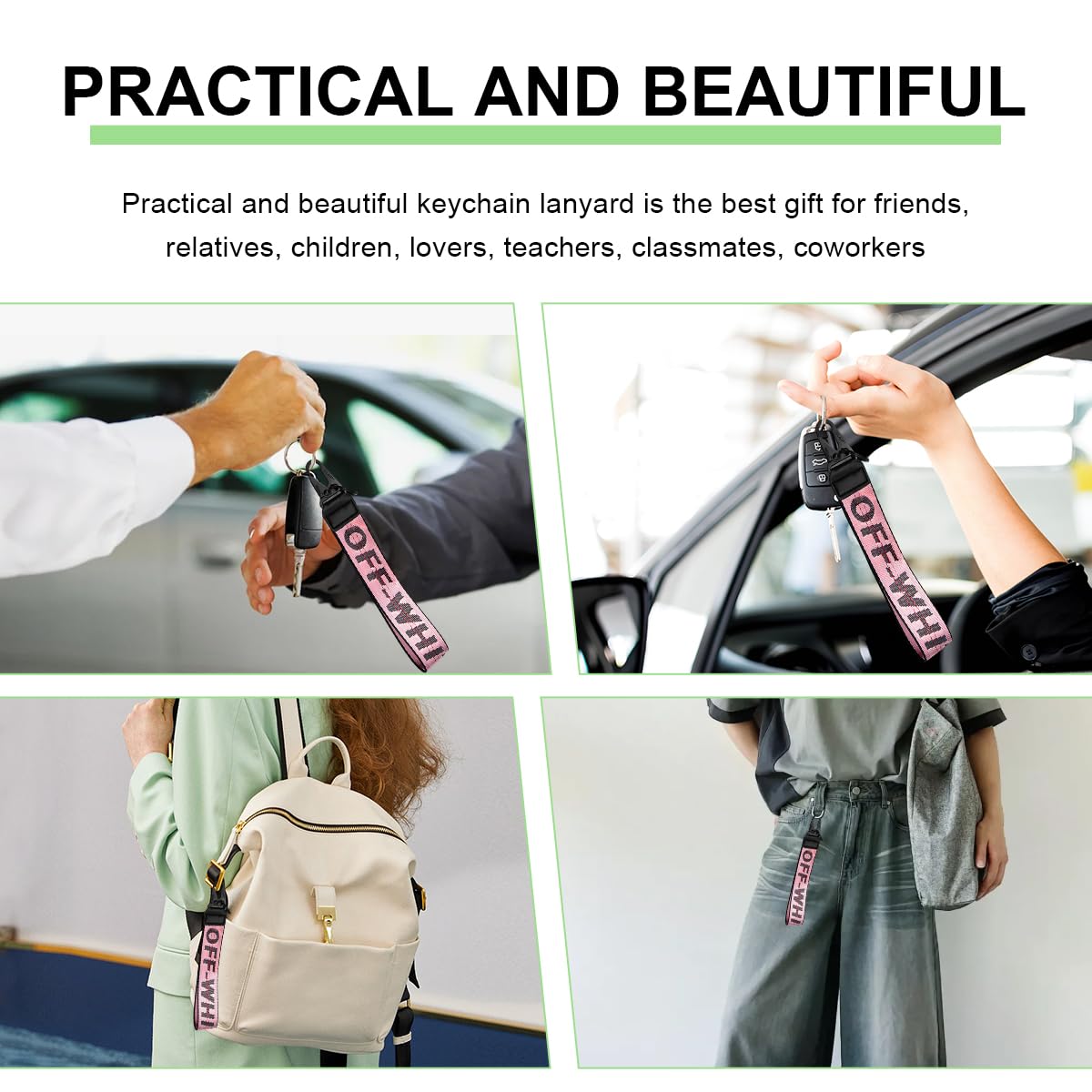 Car Keychain Fabric Keychain Wrist Lanyard Key Ring for Cars Keys Wallets Jeans Decoration Car Accessories Pink — view 6