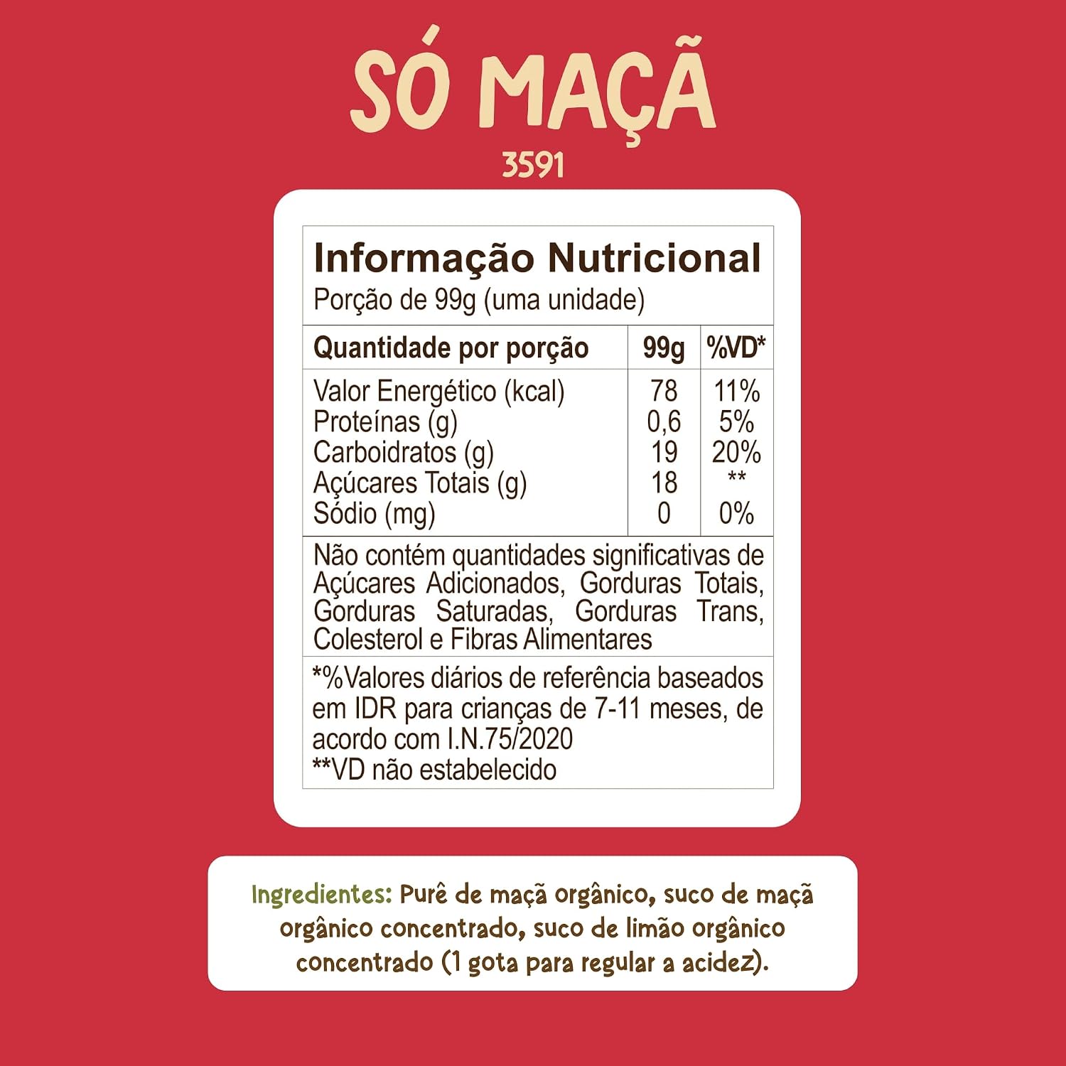 Natuzinho, Papinha Orgânica para Bebê, Sabor Maçã, Sem Açúcar, Aditivos ou Conservantes, Ideal para Introdução Alimentar, 99g Natuzinho, Papinha Orgânica para Bebê, Sabor Maçã, Sem Açúcar, Aditivos ou Conservantes, Ideal para Introdução Alimentar, 99g