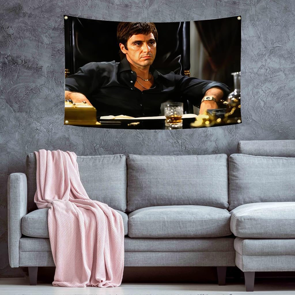 Scarface Movie Poster Flag 3x5Ft Motivational Vintage Band Thriller Love Scifi Movie Tapestry Every Dog Has Its Day Banner Tony Montana for College Dorm Room Decoration