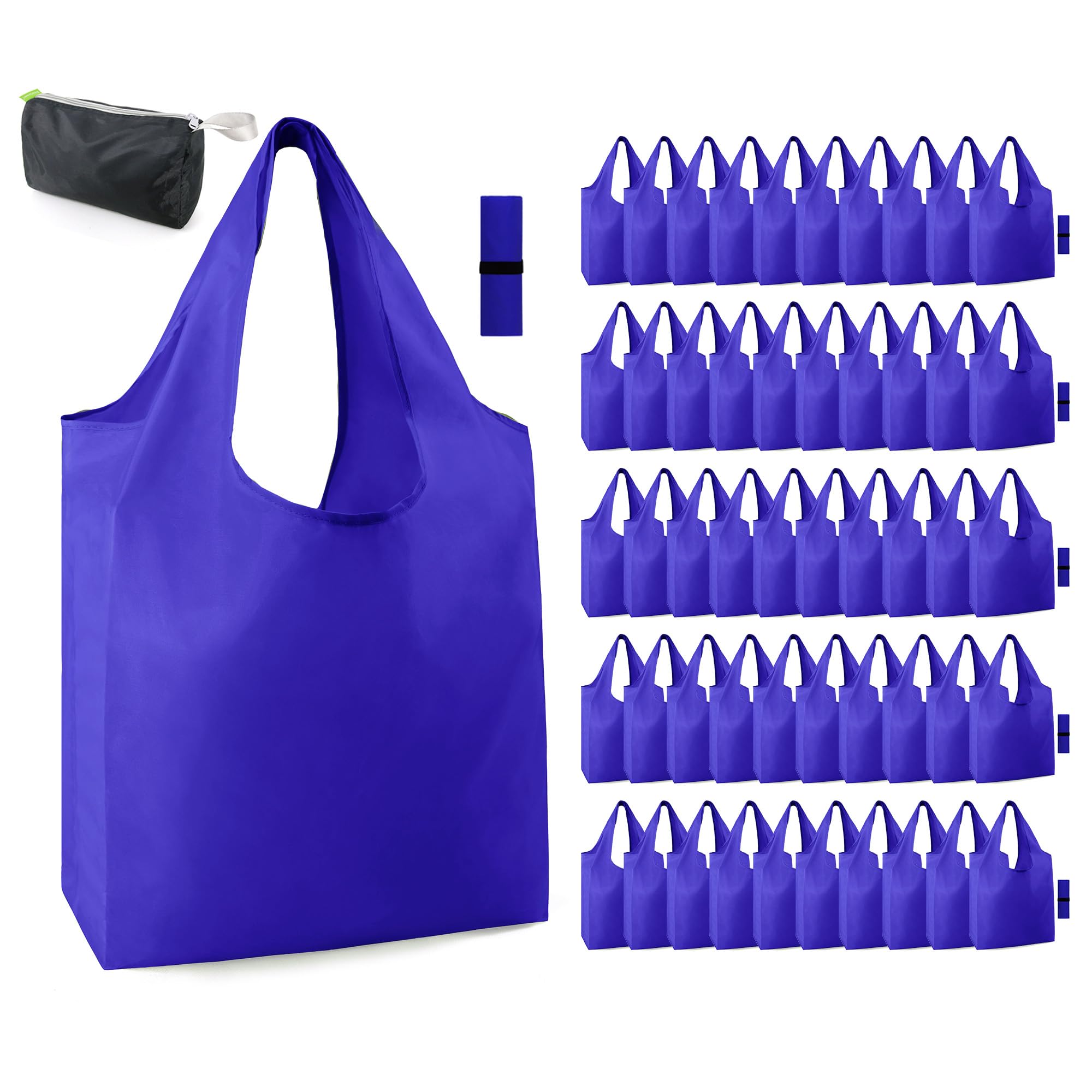 BeeGreen Royal Blue Reusable Grocery Bags with Elastic Band Reusable Shopping Bags Bulk 50LBS Wholesale X-Large Foldable-DIY-Heavy Duty Polyester 50 Pieces