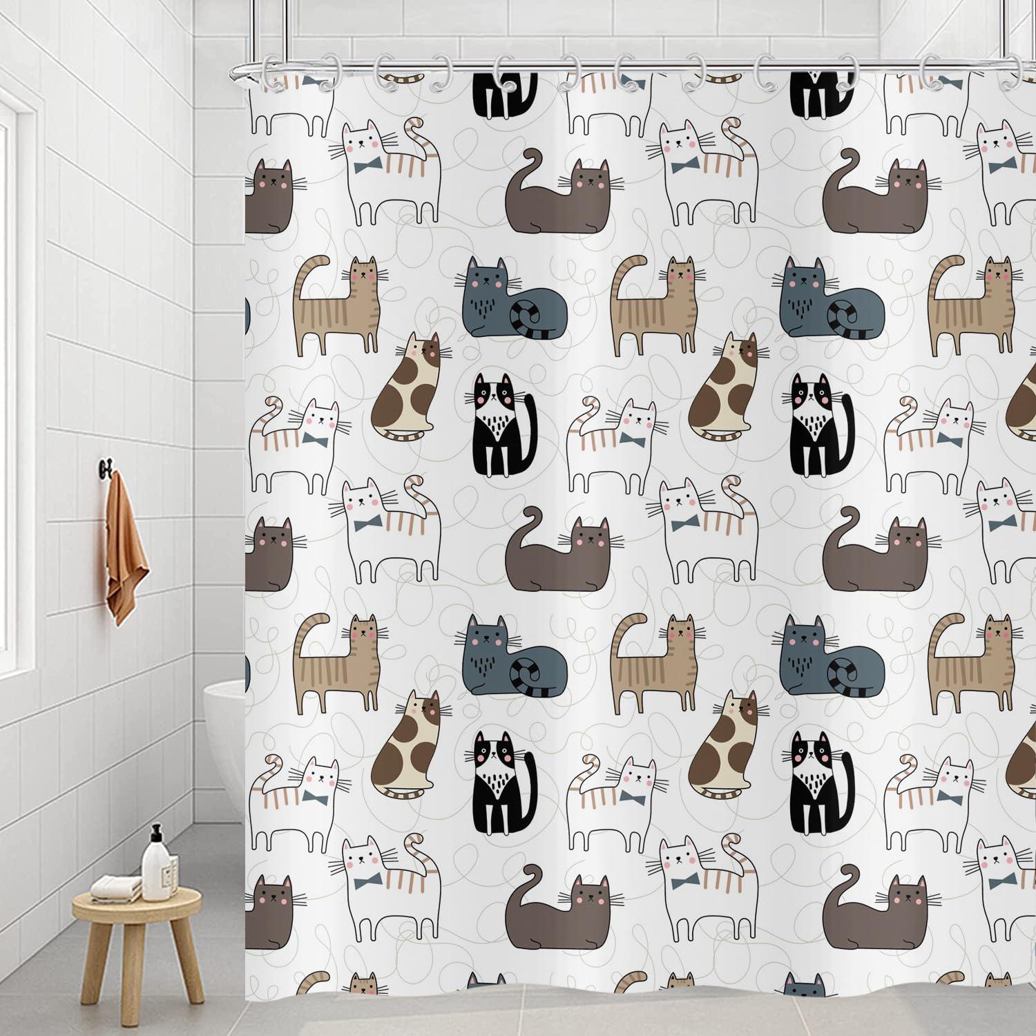 Hnmdmyi Cat Shower Curtain 165x180, Funny Cartoon Colorful Animal Kitty Lovely Pets Kids Boys Girls Bathroom Curtains with Hooks Waterproof Polyester Fabric Washable Bath Curtains for Wet Room — image 1