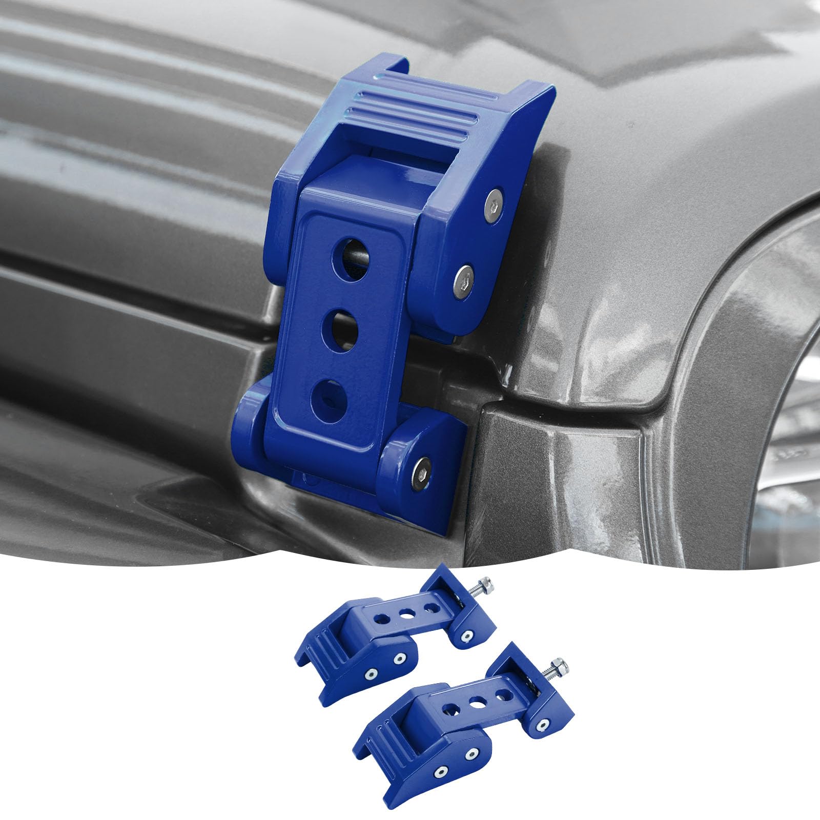 Hood Latches Hood Lock Catch Latches Kit Aluminum Alloy Stainless Steel for Jeep Wrangler JK JKU JL JLU & Gladiator JT 2007-2024,Blue