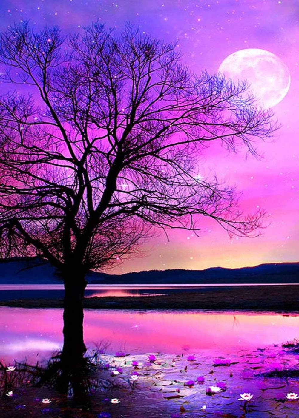 Chaoyue DIY 5D Diamond Painting Kits, Purple Sky/Trees/Moon Full Drill Crystal Rhinestone Cross Stitch Embroidery Diamond Art Crafts Home Wall Decoration,20x30cm/7.87x11.81 Inch