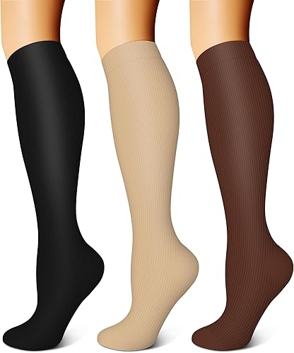 FEYHAY Calcetines de compresión de cobre (3 pares) de 15-20 mmHg de circulación es la mejor atlética y diaria para hombres y mujeres, correr,