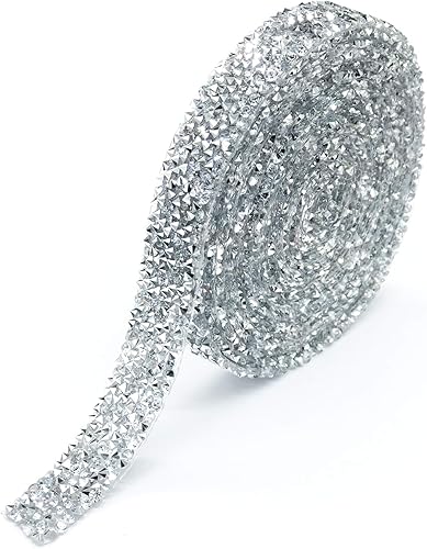 Dowarm Cinta de diamantes de imitación de 3 yardas, rollo de cinta de diamantes de imitación, envoltura de malla con diamantes de imitación