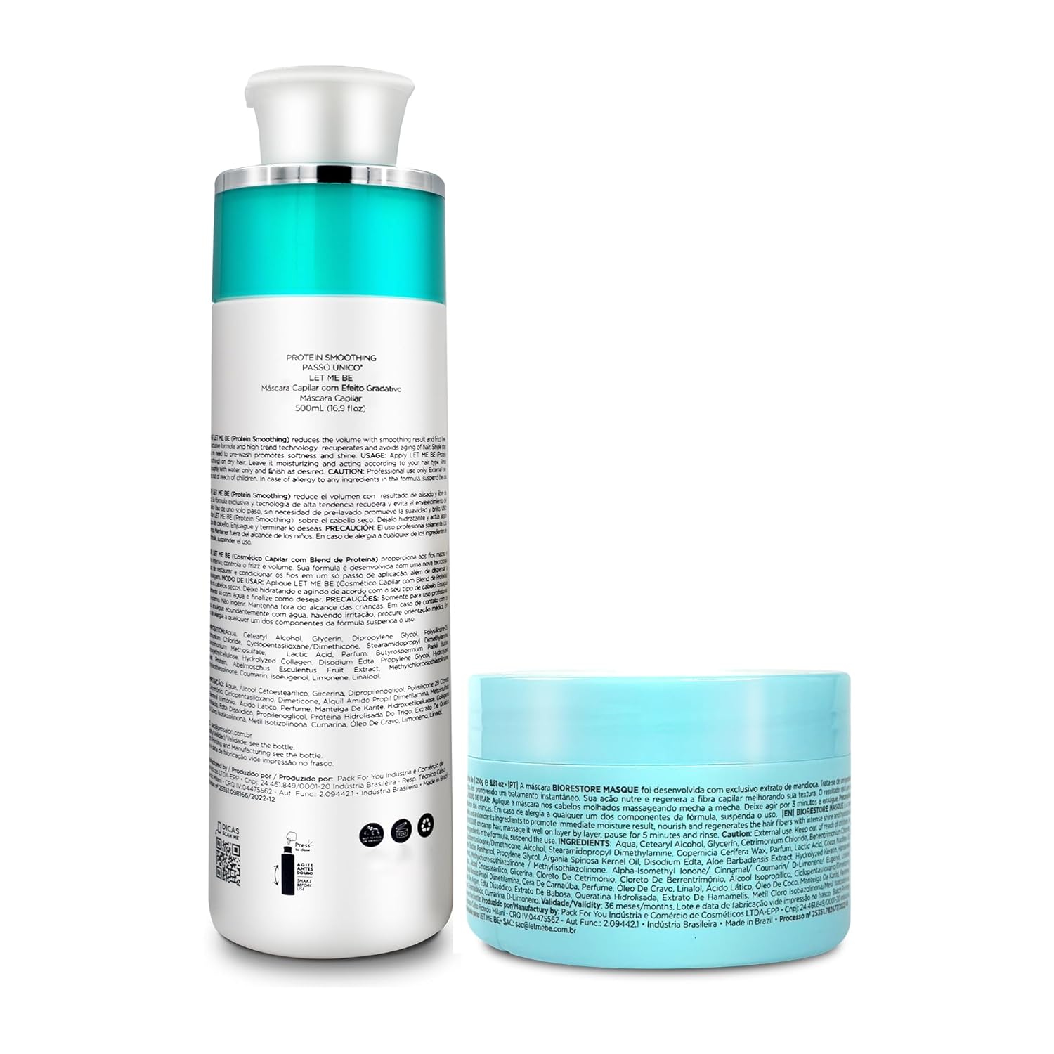 Let Me Be Smoothing Protein 500ml and Biorestore Mask 250g – One Step Hair Straightening & Repair Kit – Brazilian Keratin System for Frizz Control, Shine, and Deep Hair Hydration