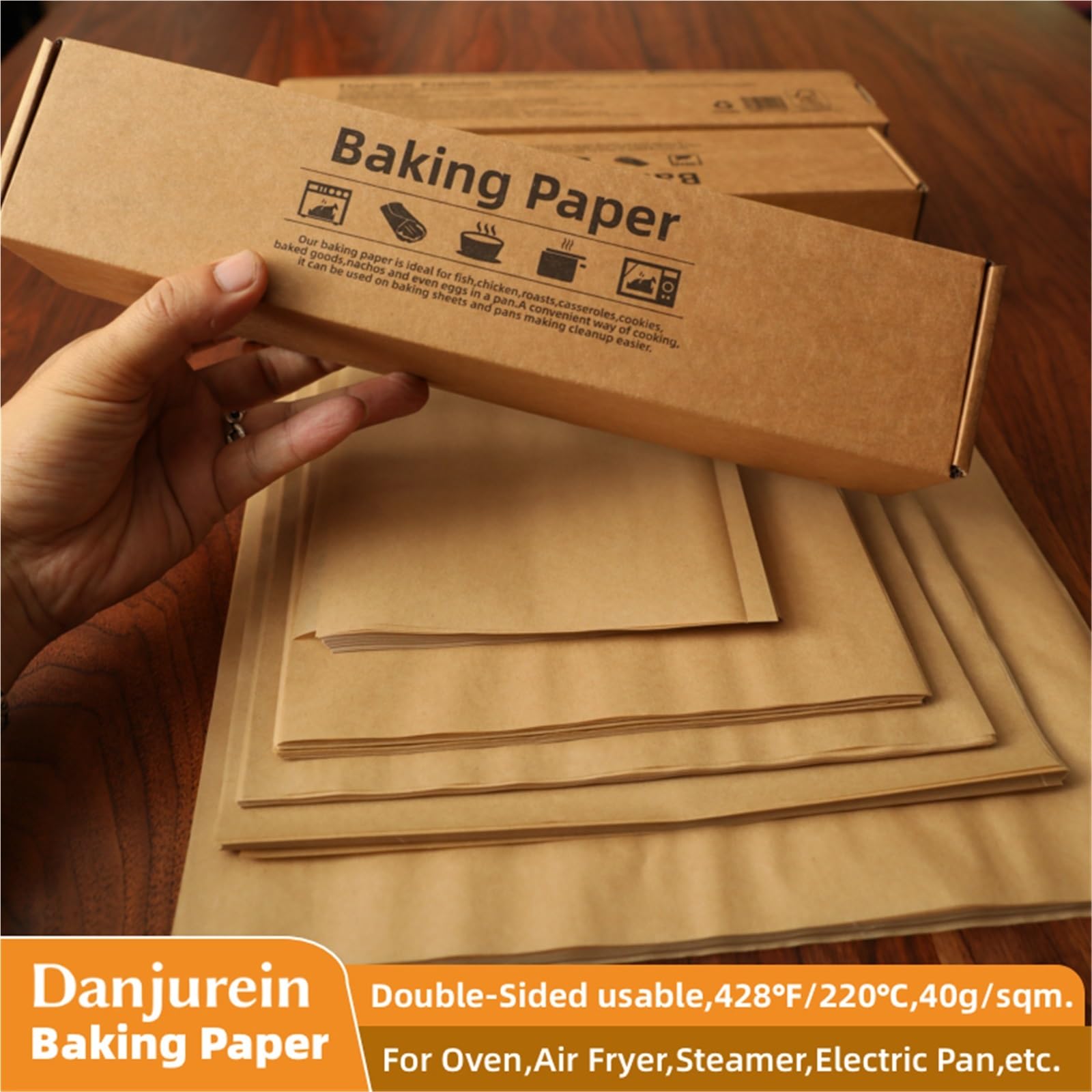 Papel de horno Papel de horno pergamino precortado antiadherente cuadrado for asar a la parrilla, envasado alimentos, freidora aire, galletas al vapor(Brown 9x13in 100pcs)
