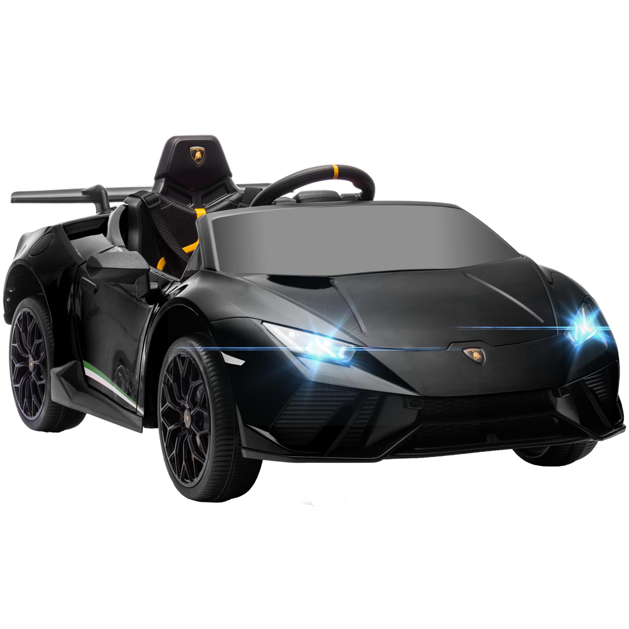 Qaba Lamborghini Huracan Licensed 12V Electric Car for Kids, Battery Powered Ride on Car with Parent Remote Control, Spring Suspension, Transport Wheel, Soft Start, LED Lights, Music, Black