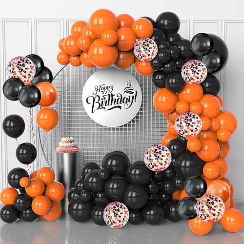 Miniatura 4 de Globos negros y naranjas, globo de confeti negro y naranja de 12 pulgadas para celebración de Halloween, fiesta de truco o trato, barra espeluznante