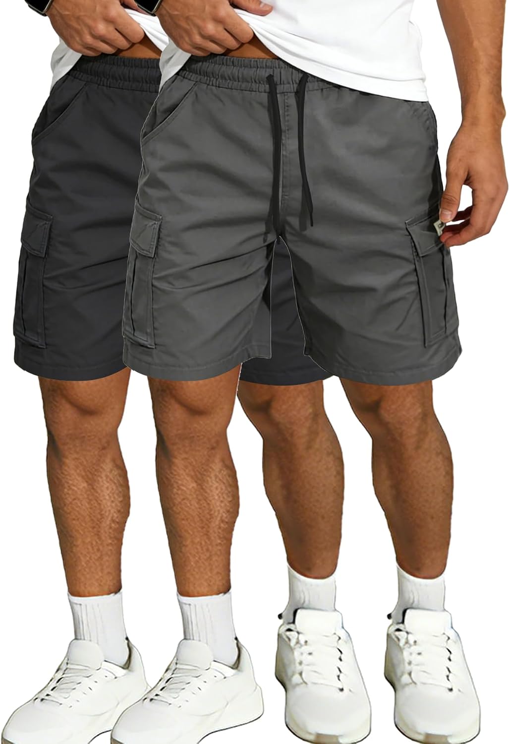 Hidkat Men's Lightweight Cargo Shorts with Drawstring-Breathable,Comfy Casual Outdoor Shorts for Hiking Gym Workout
