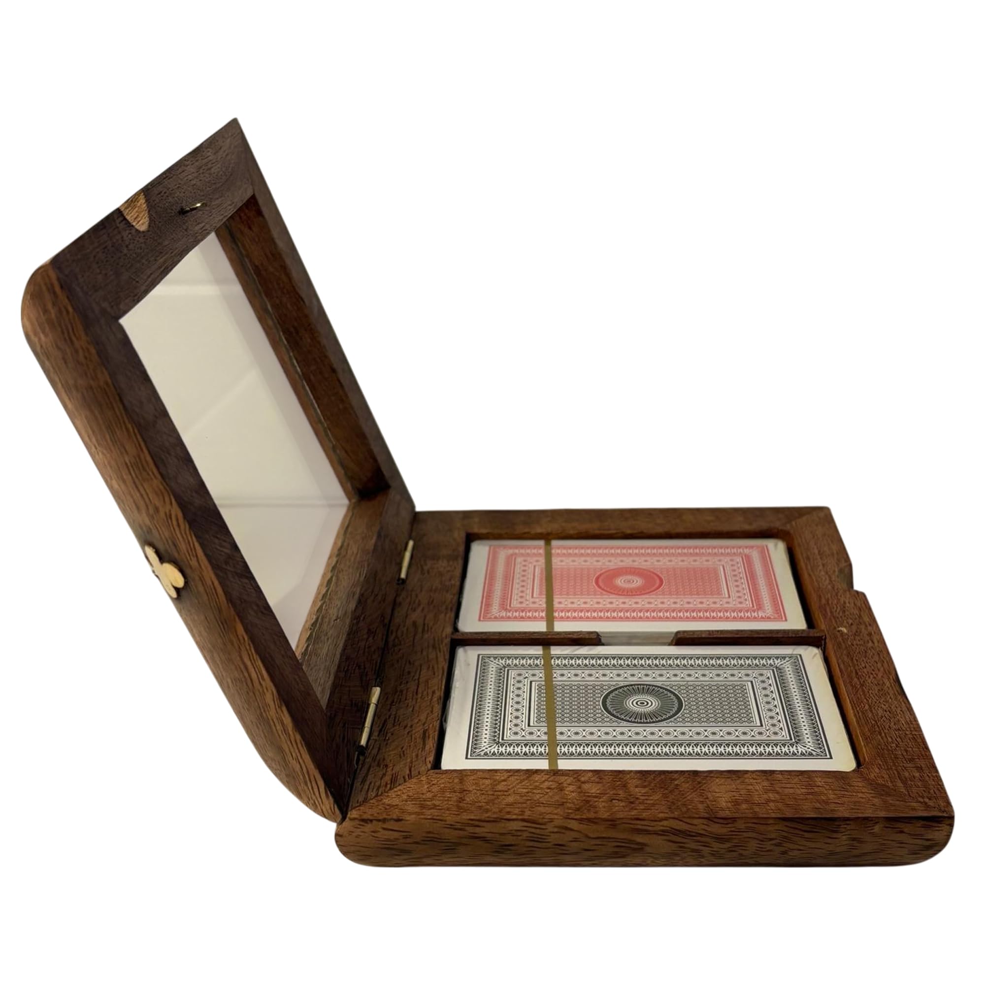 Thorness 𝗟𝗨𝗫𝗨𝗥𝗬 𝗪𝗢𝗢𝗗𝗘𝗡 𝗣𝗟𝗔𝗬𝗜𝗡𝗚 𝗖𝗔𝗥𝗗 𝗕𝗢𝗫 – 2 Decks, Brass Inlay, clear hinged lid