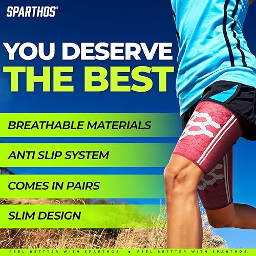 Miniatura 8 de Sparthos - Rodilleras de compresión para muslo (par) – Soporte para cuádriceps y tendones – Mangas para la parte superior de la pierna para hombres