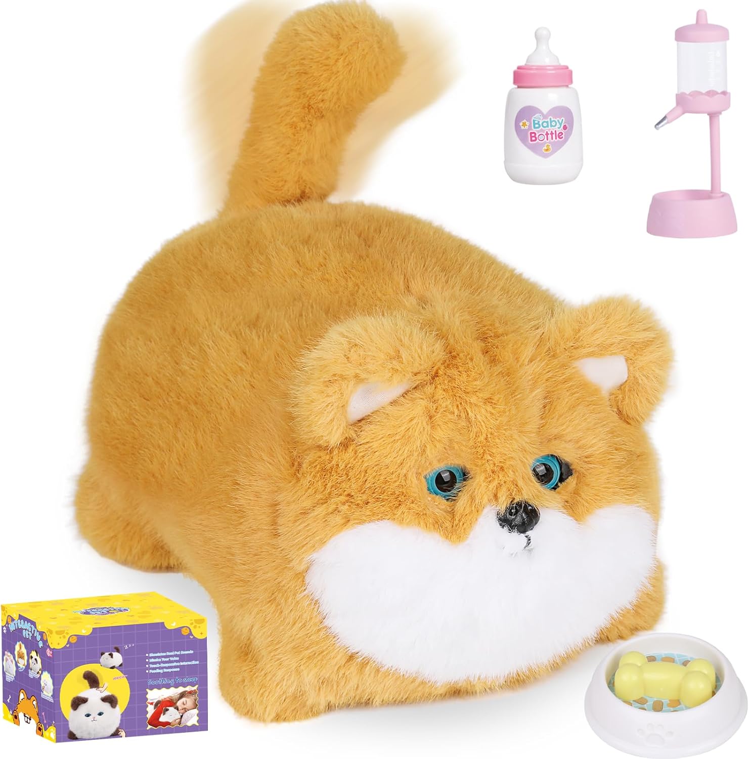 Interactive Fat Dog Plush,Toddler Plushies Toys,Weighted Stuffed Animals,Christmas Birthday Gifts for Kids Boys Girls