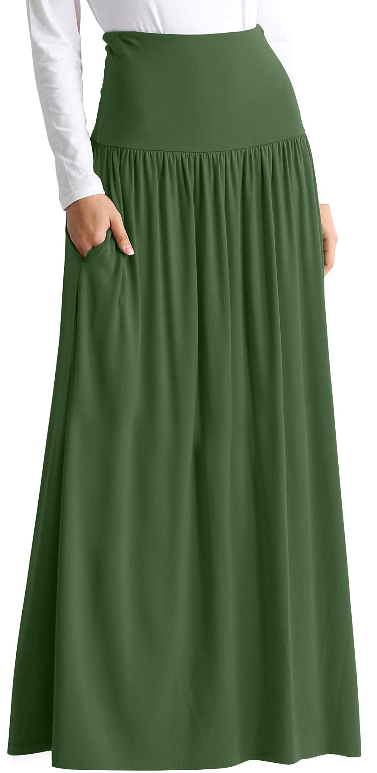 Maxi gonna lunga da donna con tasche, taglie forti - Verde - 54 IT/56 IT/4XL