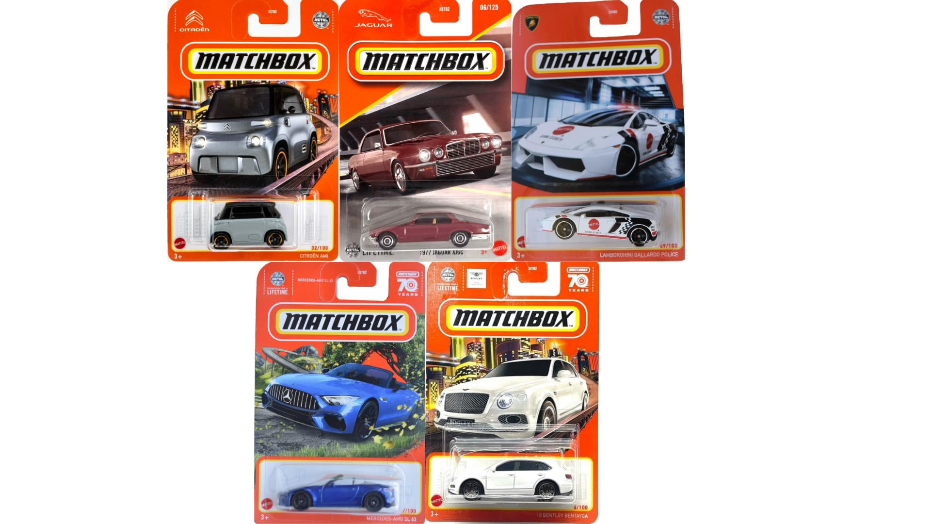 Matchbox Exotische Fahrzeuge, 5 Stück, zufällige Sortimente (Stile können variieren), keine Duplikate! Druckguss-Autos im Maßstab 1:64