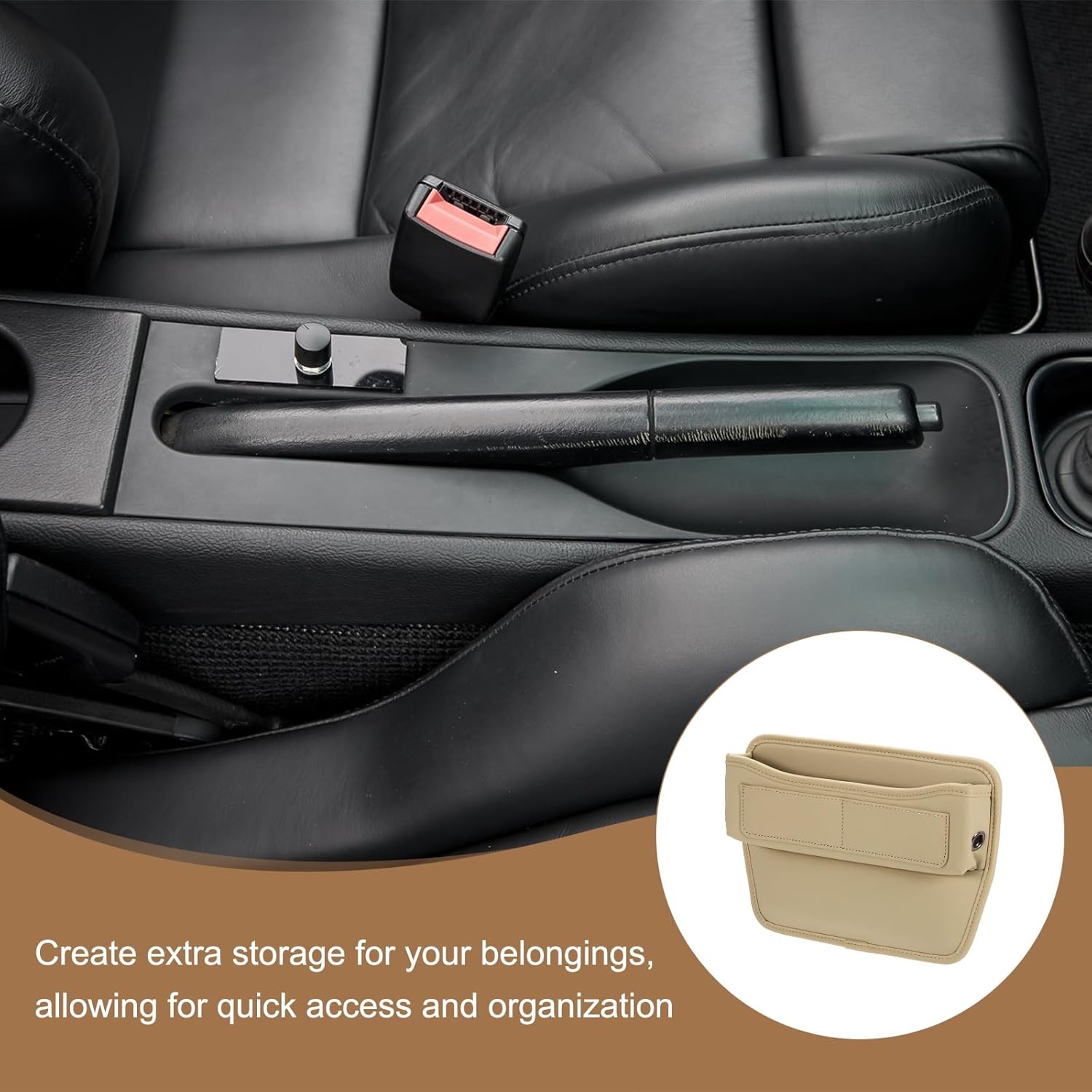 HARFINGTON 2pcs Car Seat Gap Filler Organizer 11.3 x 8 x 2.2 Inch Leather Universal Car Organizer Storage Box Between Seat and Console for Phone Sunglasses Keys, Beige