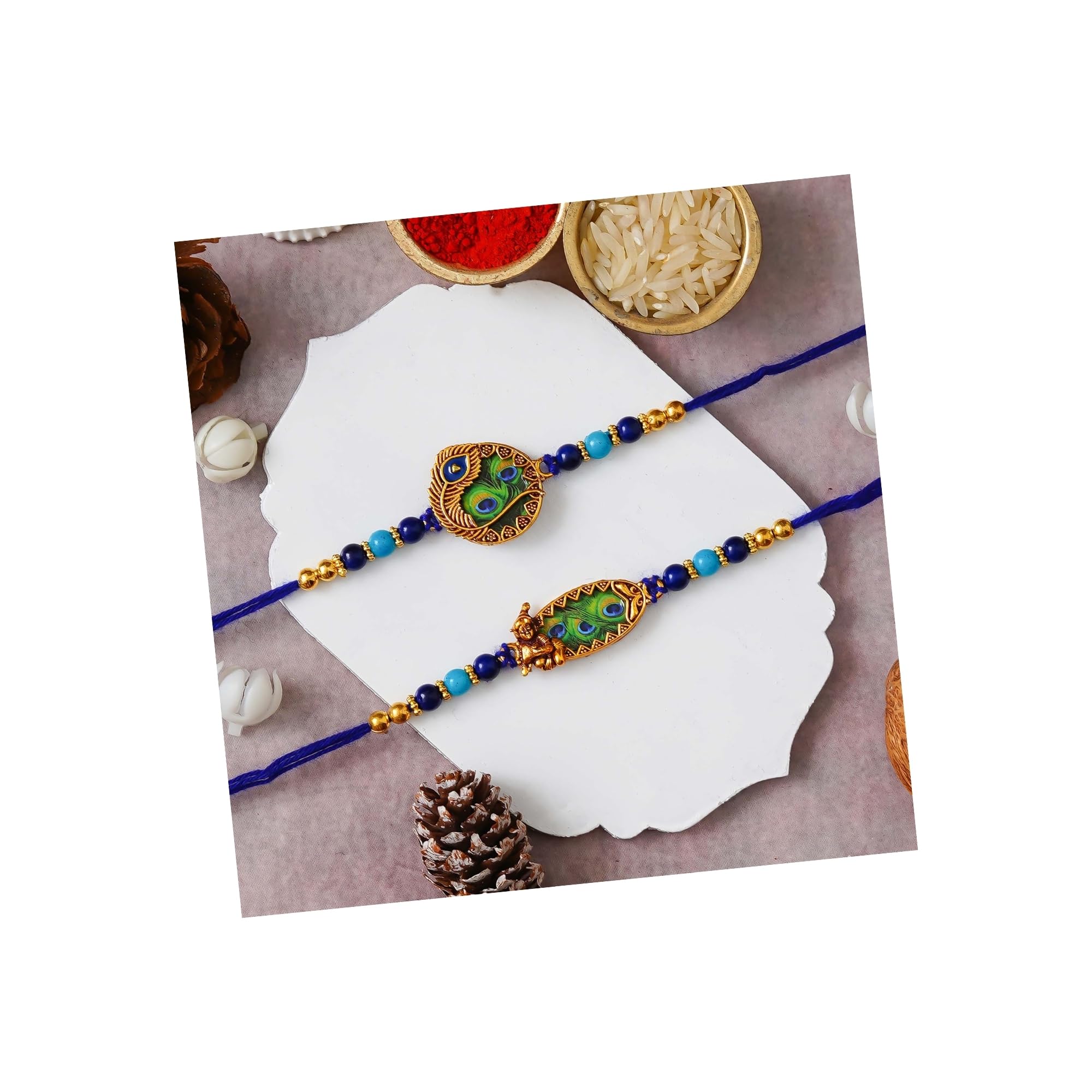 eCraftIndia Unisex Adult Set Of 2 Little Krishna And Peacock Feather Designer Rakhis For Brothers With Roli Chawal Pack (B0D4QWCV6X) Amazon Price History, Amazon Price Tracker