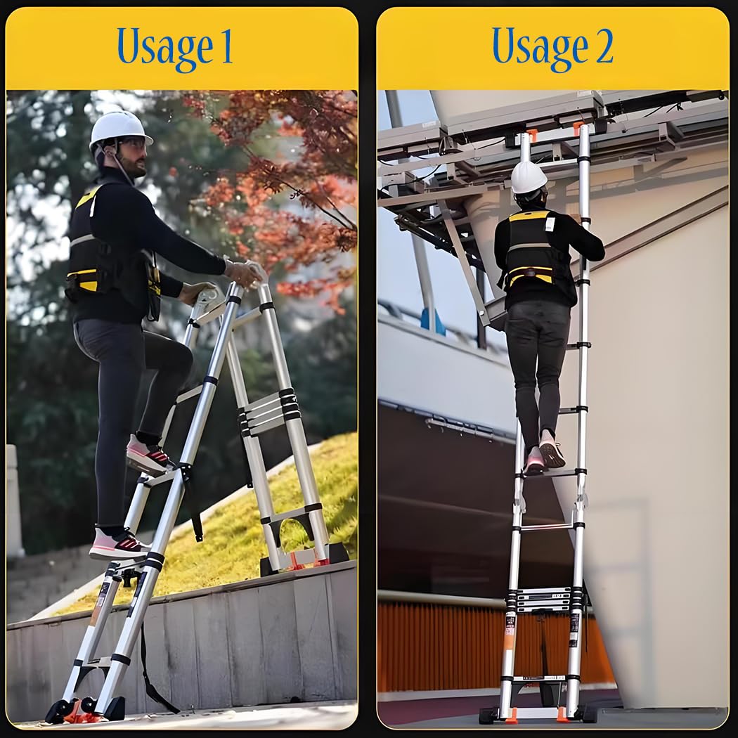 Escalera telescópica de aluminio tipo A, escalera multifuncional plegable portátil y ligera (4,1 m + 4,1 m = 8,2 m)