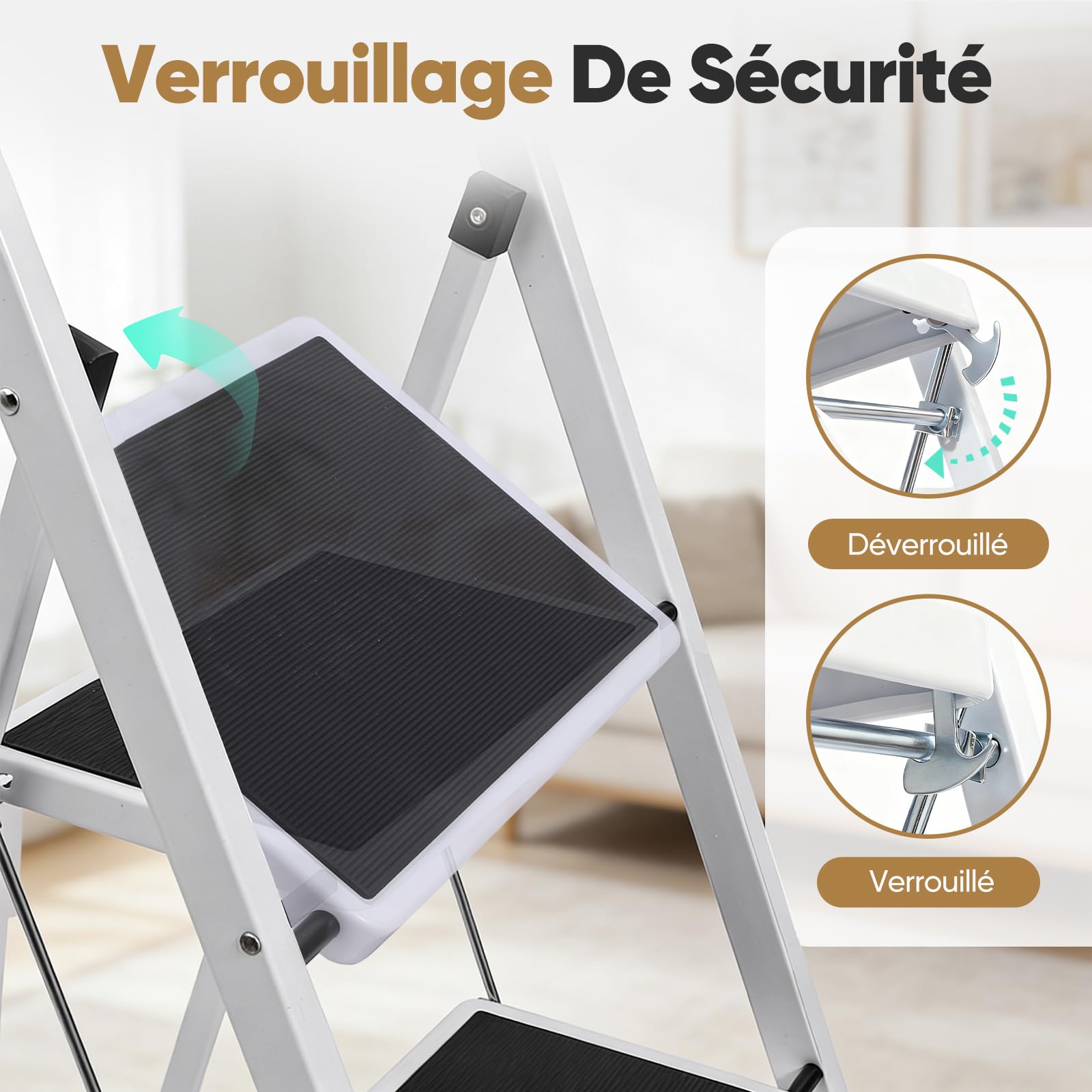 Sekey Escabeau 2 Marches Pliable, Petit Escabeau Pliable Compact, Marchepied Escamotable en Acier Sécurisé, Antidérapant pour Usage Domestique, Certifié SGS EN14183, Charge Maximale 150 kg