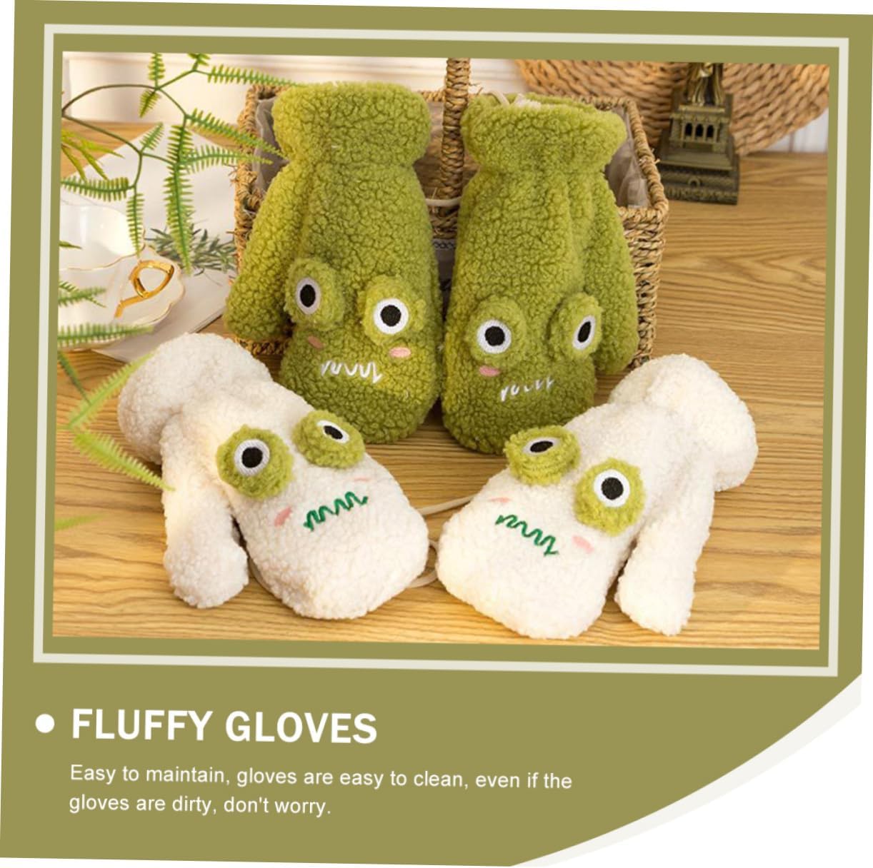 LIFKOME 1pair Cartoon Fluff Cold Gloves for Boys and Girls Thick Windproof Hand Protective Comfortable Breathable Mittens for Outdoor Use Easy to Clean Design